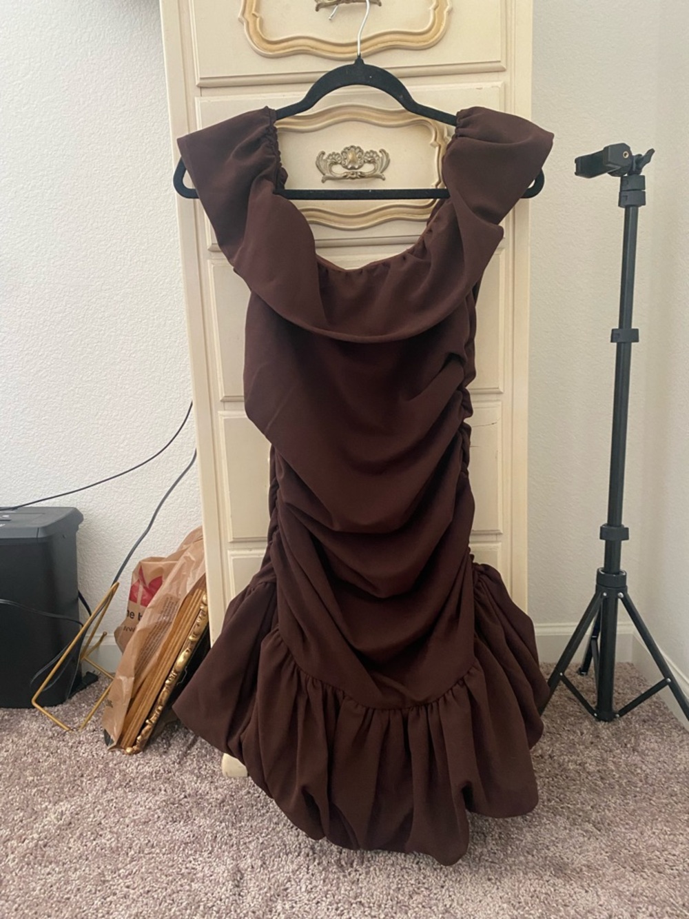 Missguided Brown Ruffle Midi Dress